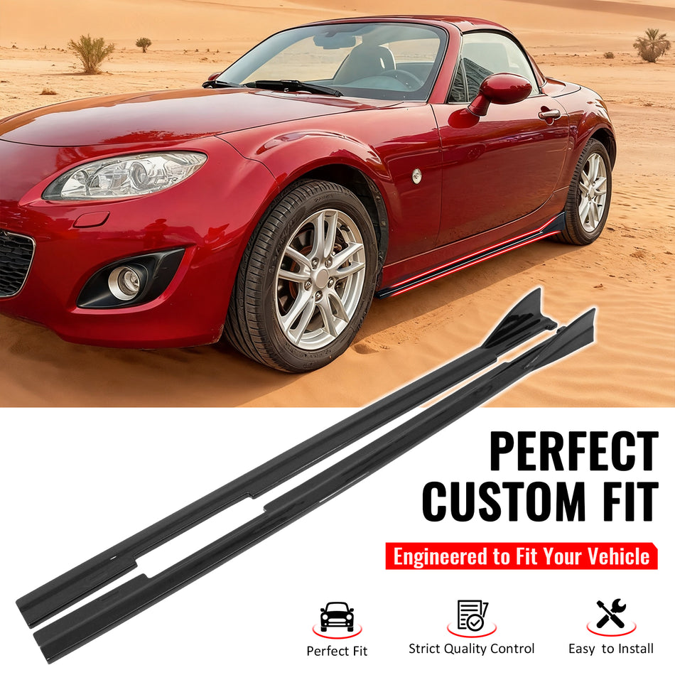 IKON MOTORSPORTS, Side Skirts Extension Compatible with 2009-2015 Mazda MX-5 Miata, IKON Style Gloss Black ABS Add On Rocker Panel Splitter Side Underbody Spoiler 2PCS