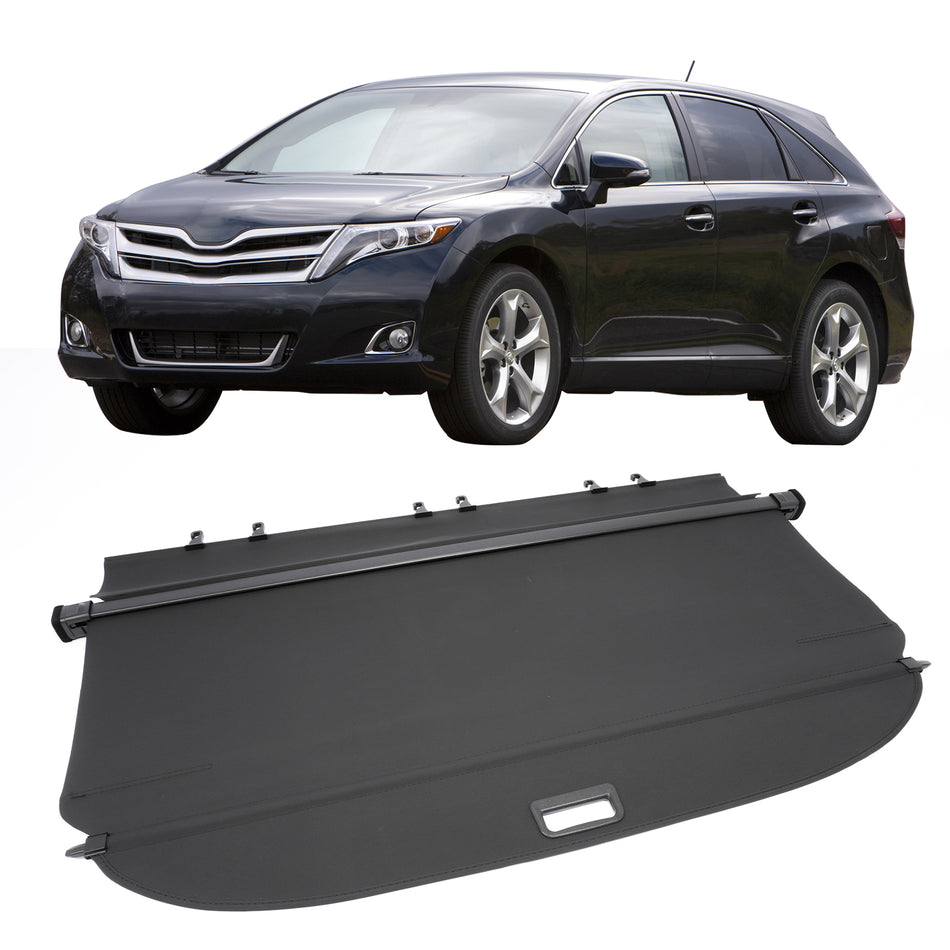 IKON MOTORSPORTS, Rear Retractable Cargo Cover, Compatible with 2009-2015 Toyota Venza, Canvas Trunk Security Luggage Shield Shade, Black