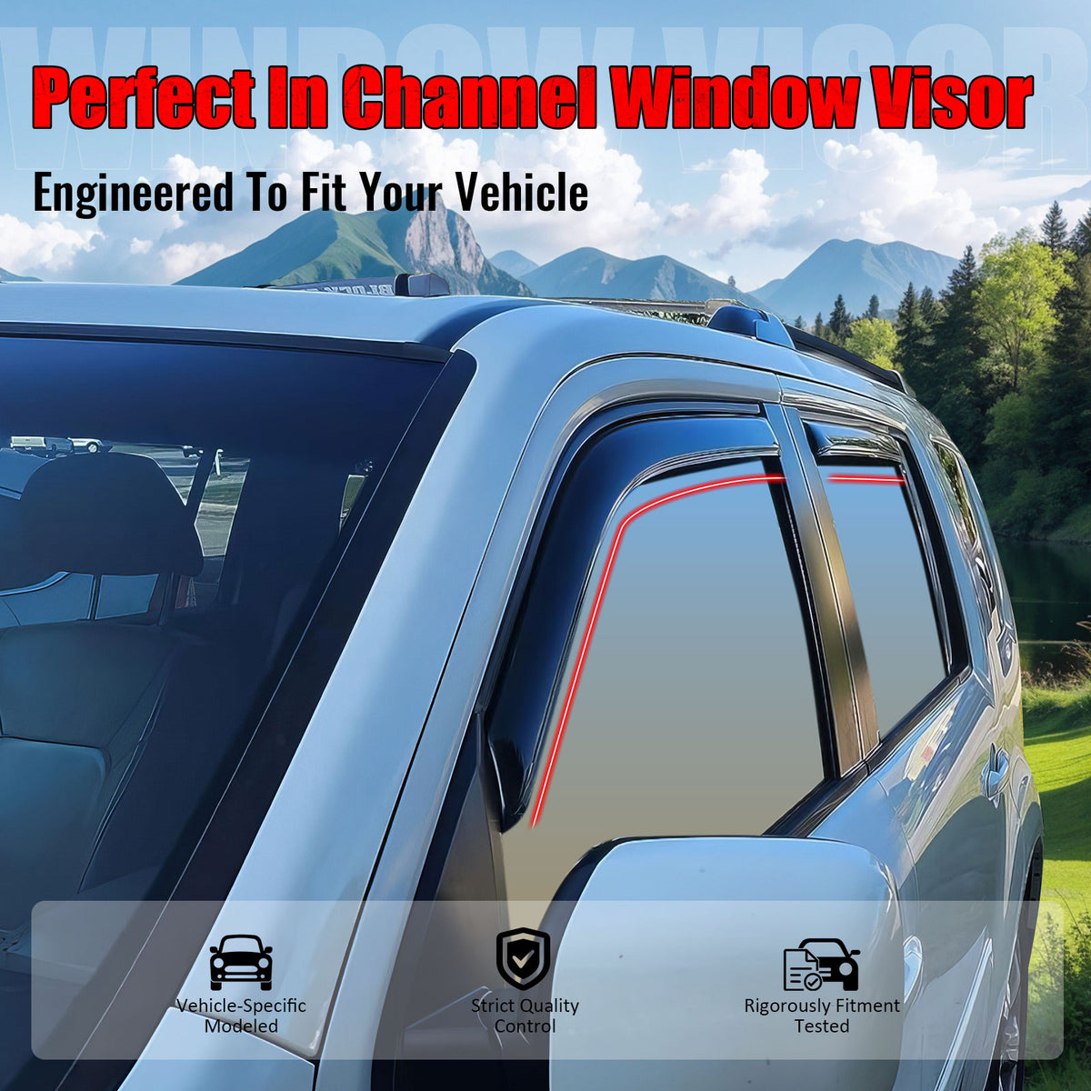 IKON MOTORSPORTS In Channel Window Visors Compatible with 2009-2015 Honda Pilot, Slim Style Acrylic Smoke Rain Guards, Side Window Wind Deflectors 4PCS