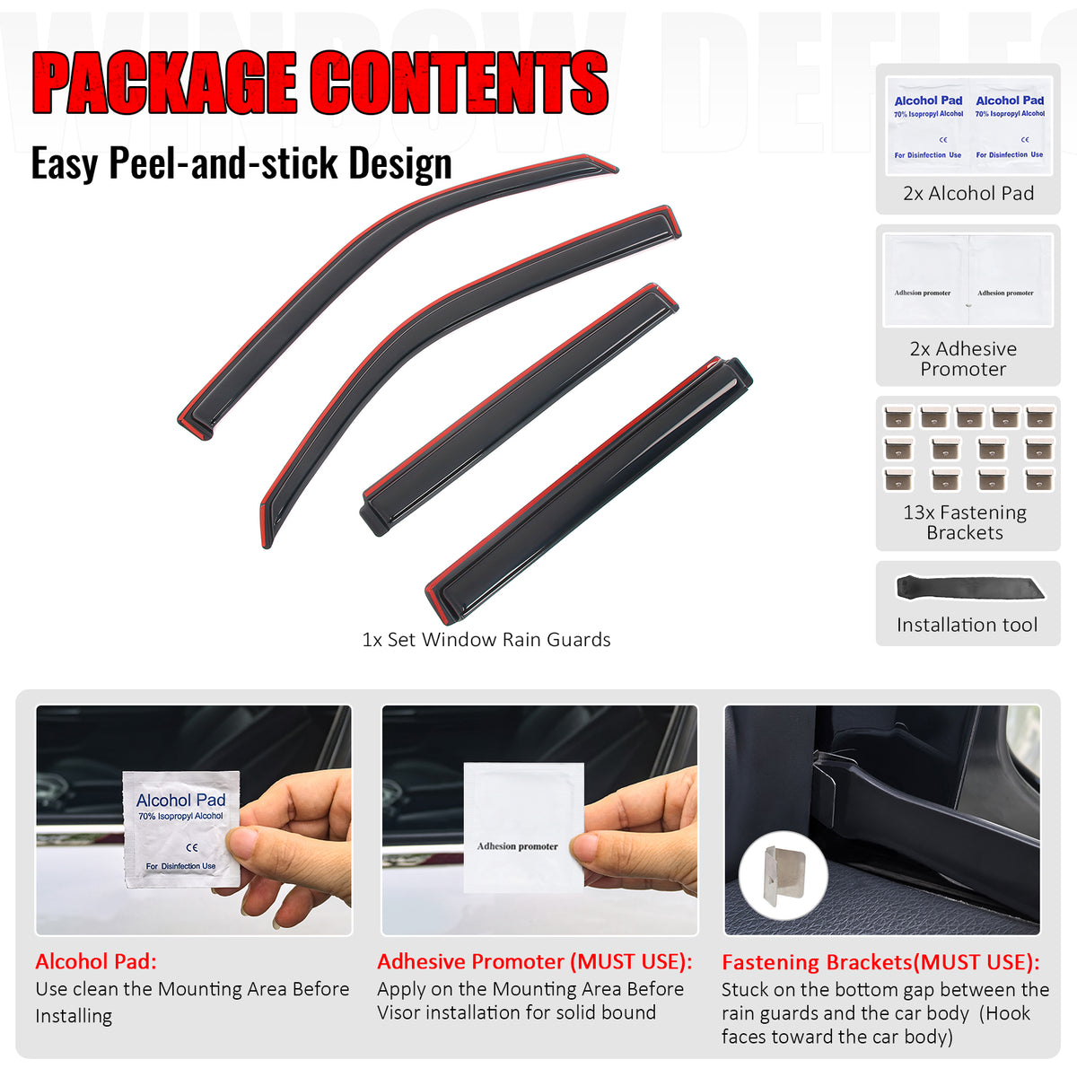 Fits 09-15 Honda Pilot Window Visors In Channel Deflectors Rain Vent Guard 4PCS