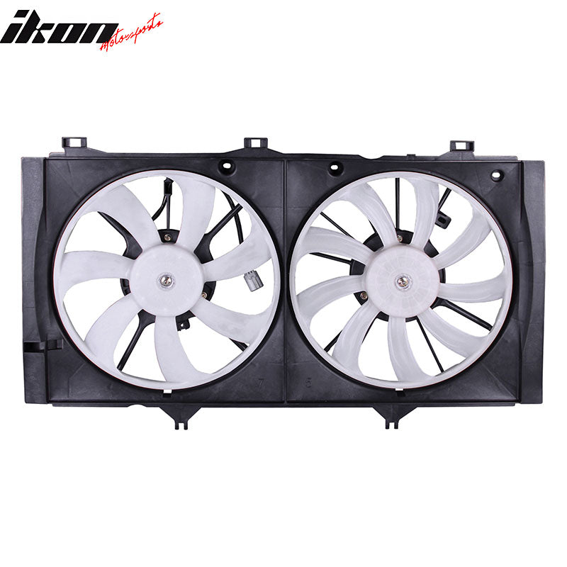 IKON MOTORSPORTS Radiator Cooling Fan Assembly Replacement for 2009-2016 Toyota VENZA 2.7L With Towing, 2010-2011 Toyota Camry 4CYL 2.5L M/T With Towing, M:16363-0V020/0V010 TO3115163 Dual Engine Fans