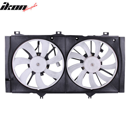 IKON MOTORSPORTS Radiator Cooling Fan Assembly Replacement for 2009-2016 Toyota VENZA 2.7L With Towing, 2010-2011 Toyota Camry 4CYL 2.5L M/T With Towing, M:16363-0V020/0V010 TO3115163 Dual Engine Fans