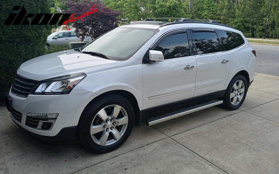 IKON MOTORSPORTS In Channel Window Visors Compatible with 2009-2017 Chevrolet Traverse, Acrylic Smoke/Tinted Rain Guards, Side Window Wind Deflectors 4PCS