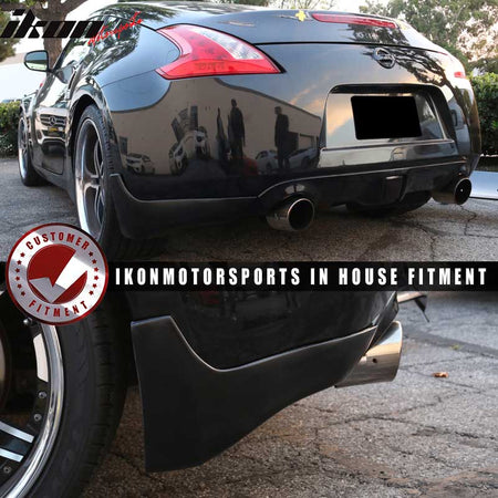 IKON MOTORSPORTS Rear Aprons, Compatible with 2009-2019 Nissan 370Z, Polyurethane PU Unpainted Black Rear Bumper Lip Lower Side Spat Valance Winglet Canard Protector 2PCS