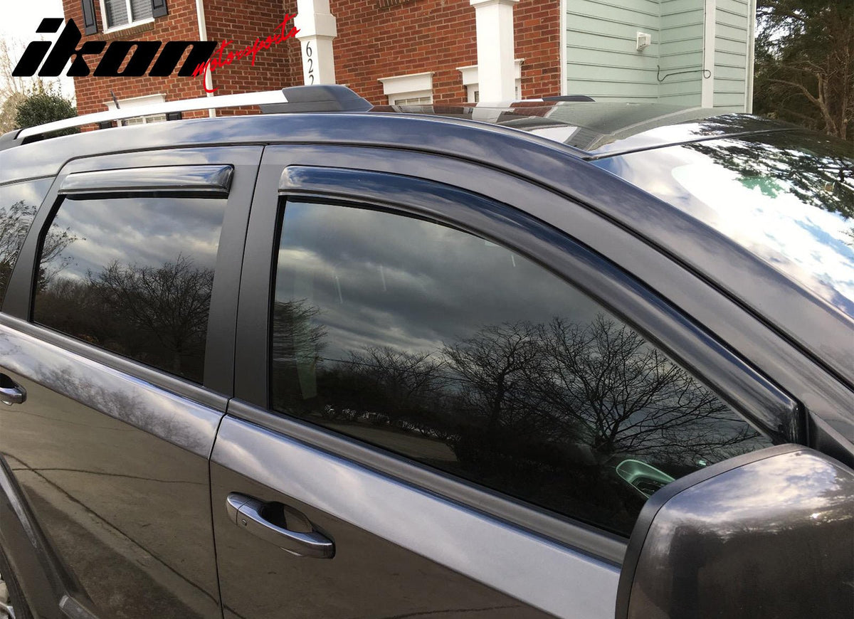 IKON MOTORSPORTS In Channel Window Visors Compatible with 2009-2020 Dodge Journey, Acrylic Smoke/Tinted Rain Guards, Side Window Wind Deflectors 4PCS