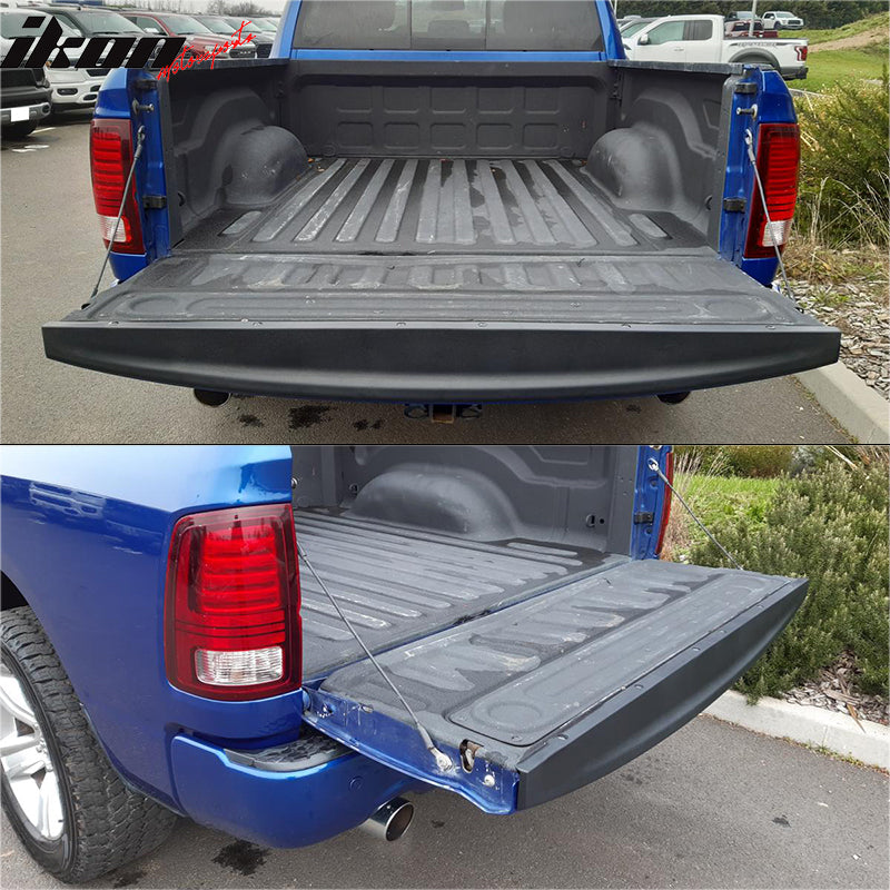 IKON MOTORSPORTS, Tailgate Protector Compatible with 2009-2023 Dodge RAM 1500 2500 3500 Classic, PP Matte Black Tailgate Cover Moulding Cap Trim Protector