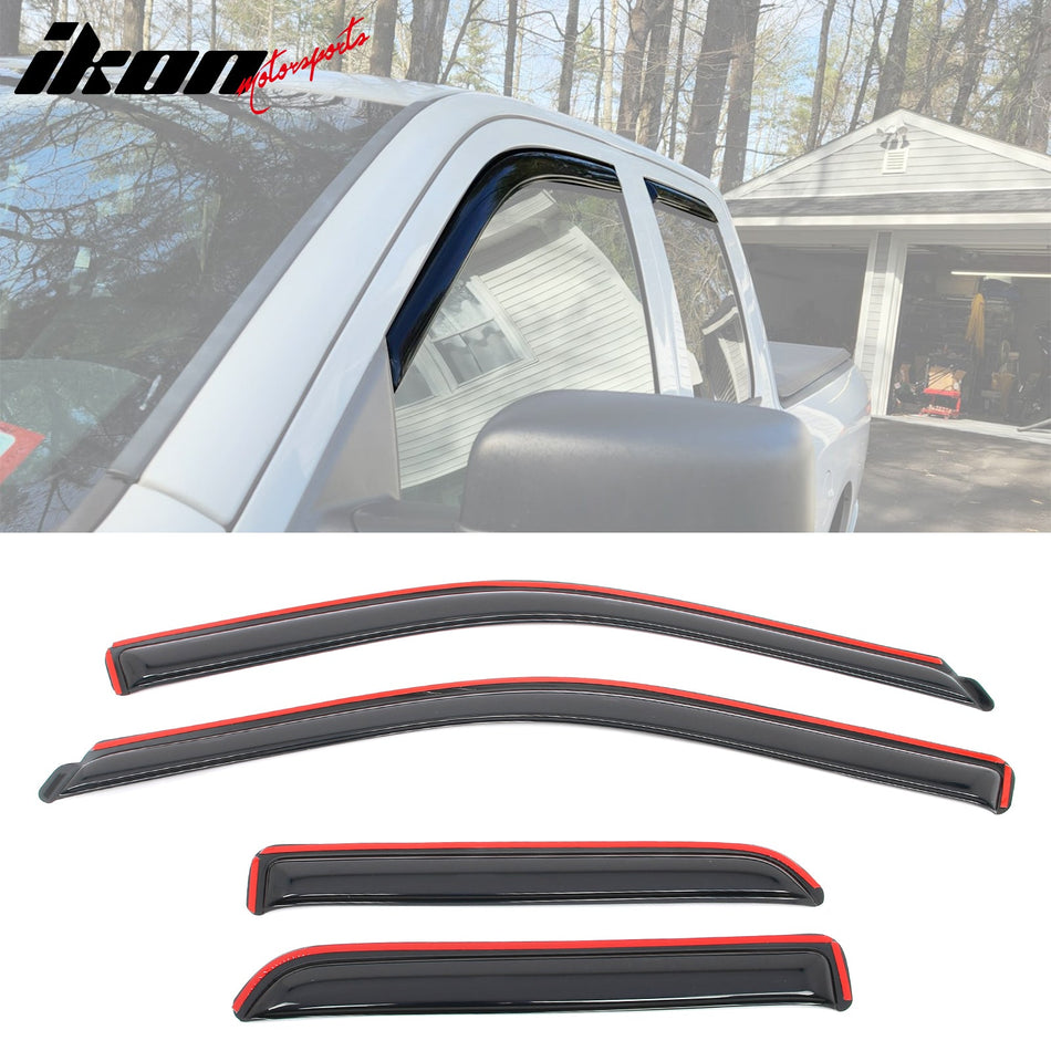 2009 - 2024 Dodge Ram 1500 Classic Quad Cab Smoke Window Visors AcrylicIkon Motorsports