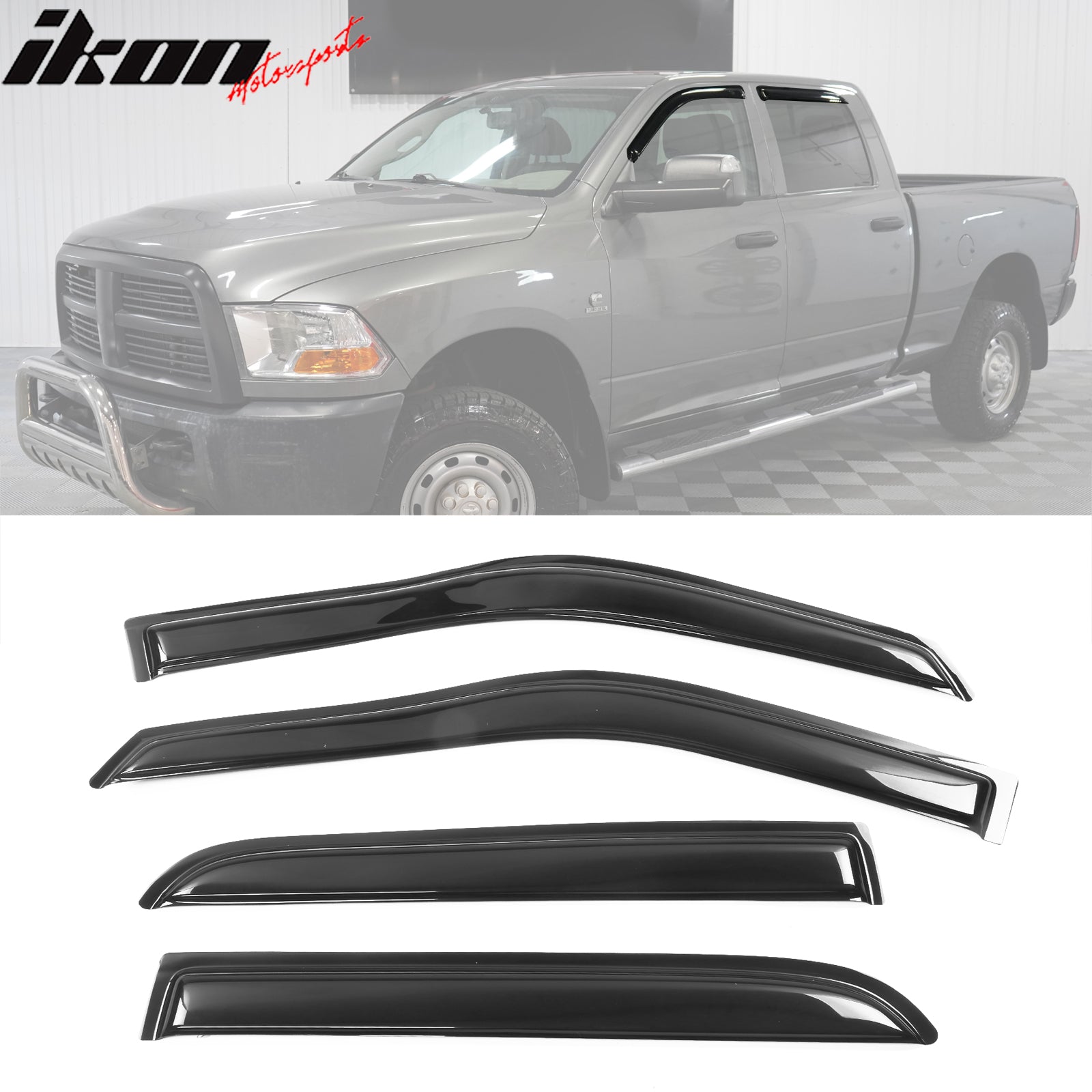 Fits 09-24 Ram 1500 2500 3500 Crew/Mega Cab Window Visors Acrylic Sun ...