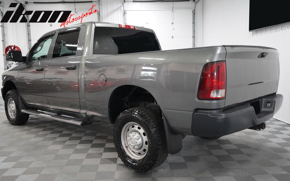 IKON MOTORSPORTS Tape On External Window Visor, Compatible with 2010-2025 Dodge Ram Mega Cab, 2009-2018 Ram 1500 Crew Cab, 2019-2024 Ram 1500 Classic Crew Cab, Tinted Acrylic Wind Air Deflector