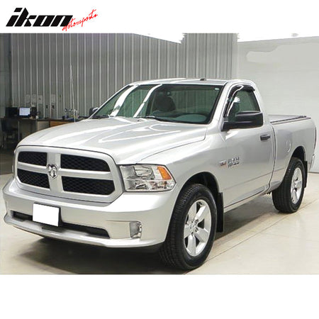 IKON MOTORSPORTS Tape On External Window Visor, Compatible With 2009-2025 Dodge Ram Standard Cab, Slim Style Dark Smoke Tint Acrylic Shade Rain Sun Guard Wind Vent Air Deflector