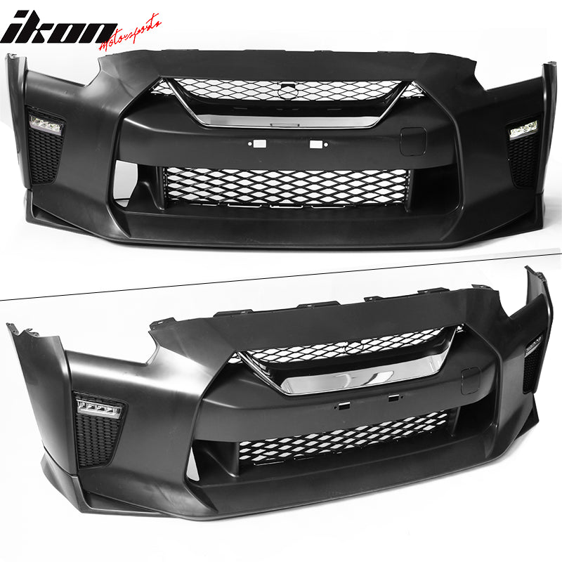 Fits 09-24 Nissan R35 GTR GT-R Front Bumper Cover & Front Hood & 2PCS Headlights