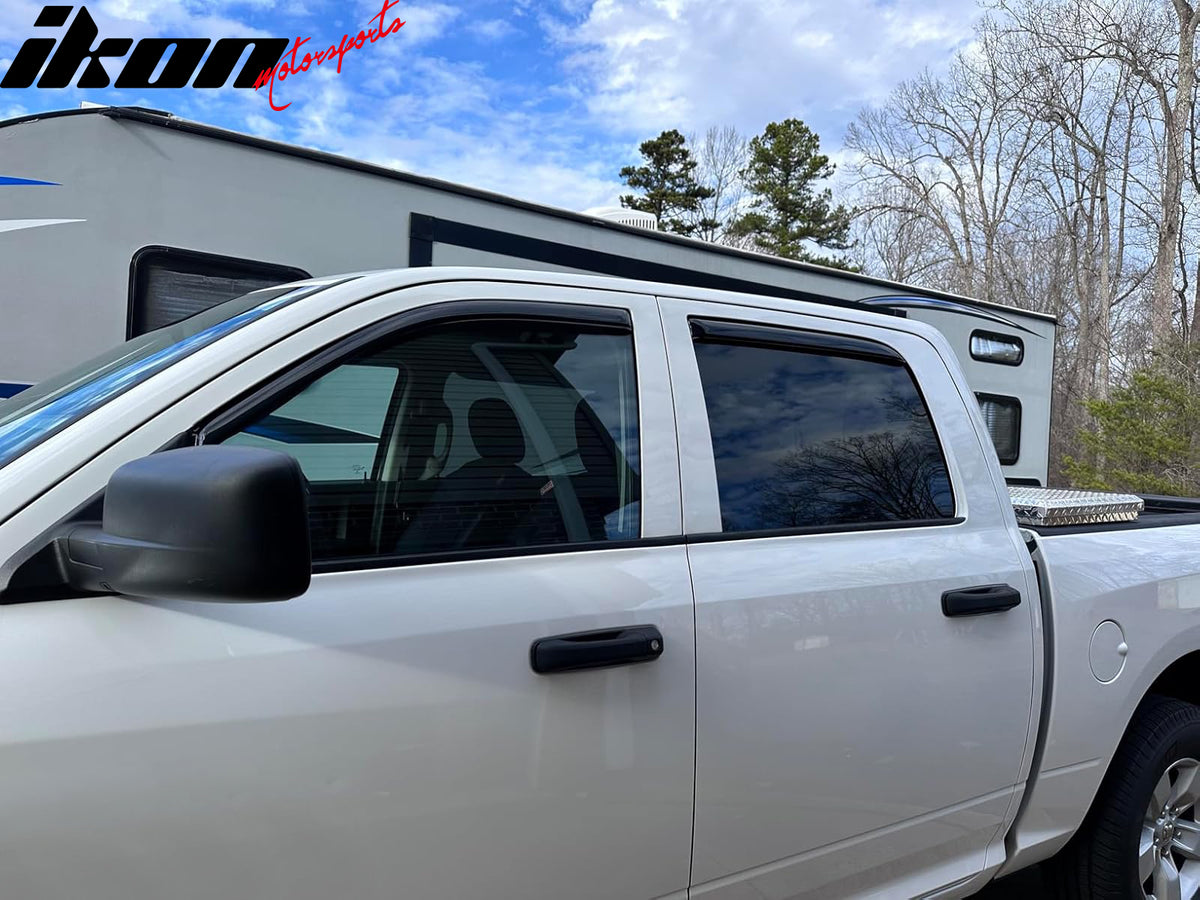 Fits 09-25 Dodge Ram 1500 2500 Crew Cab Window Visors Rain Deflectors In-Channel