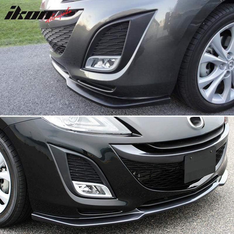 Front Bumper Lip Compatible With 2010-2011 Mazda 3, JDM Style PU Black Front Lip Spoiler Splitter by IKON MOTORSPORTS