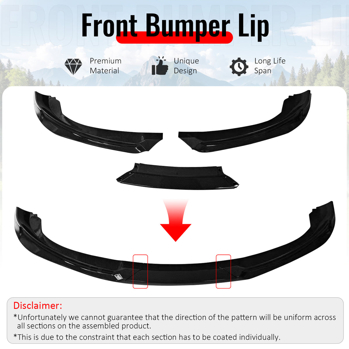 Fits 10-12 Genesis Coupe KS PP Front Bumper Lip Chin Spoiler Carbon Fiber Print