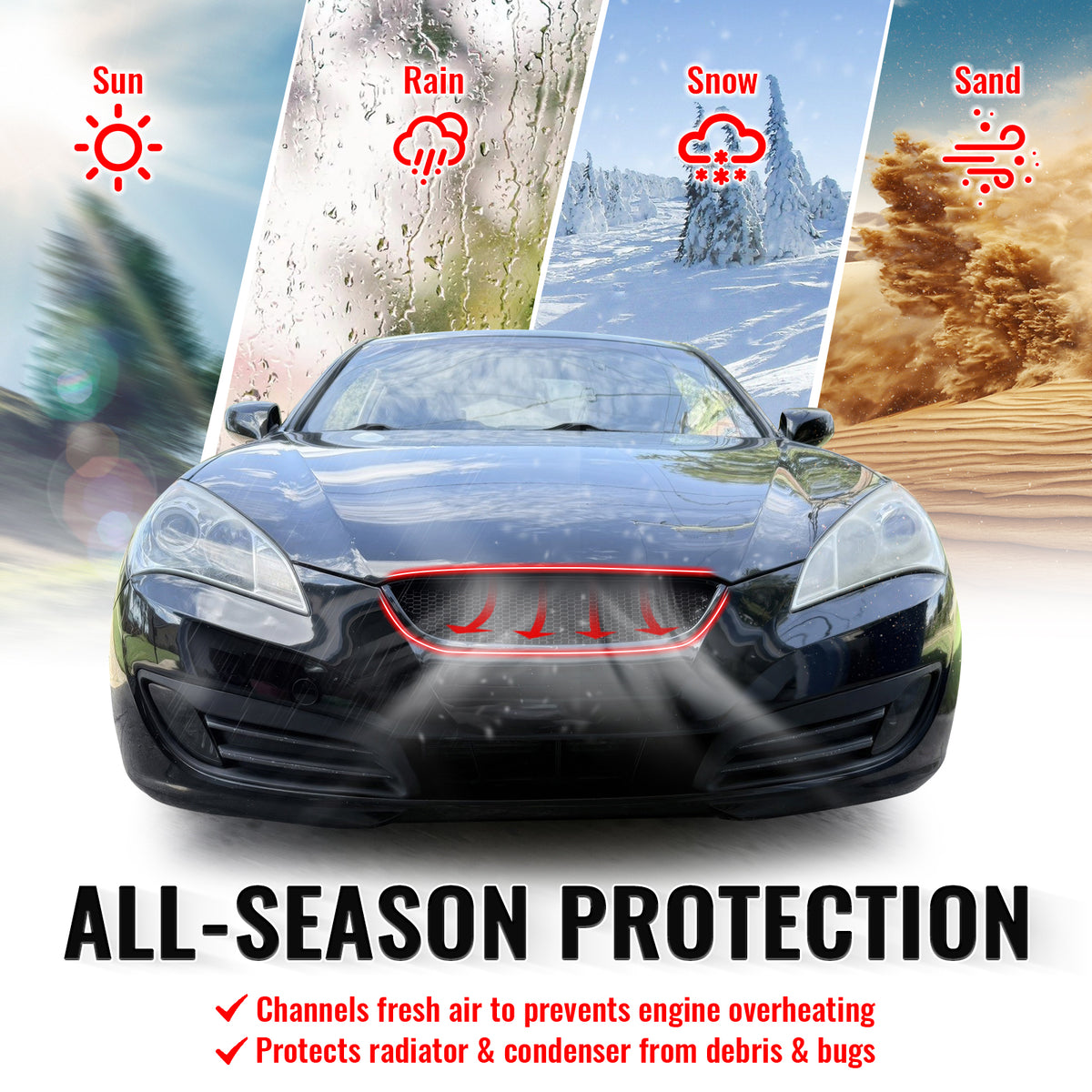 Fits 10-12 Hyundai Genesis Coupe Honeycomb Style Upper Grille Matte Black ABS