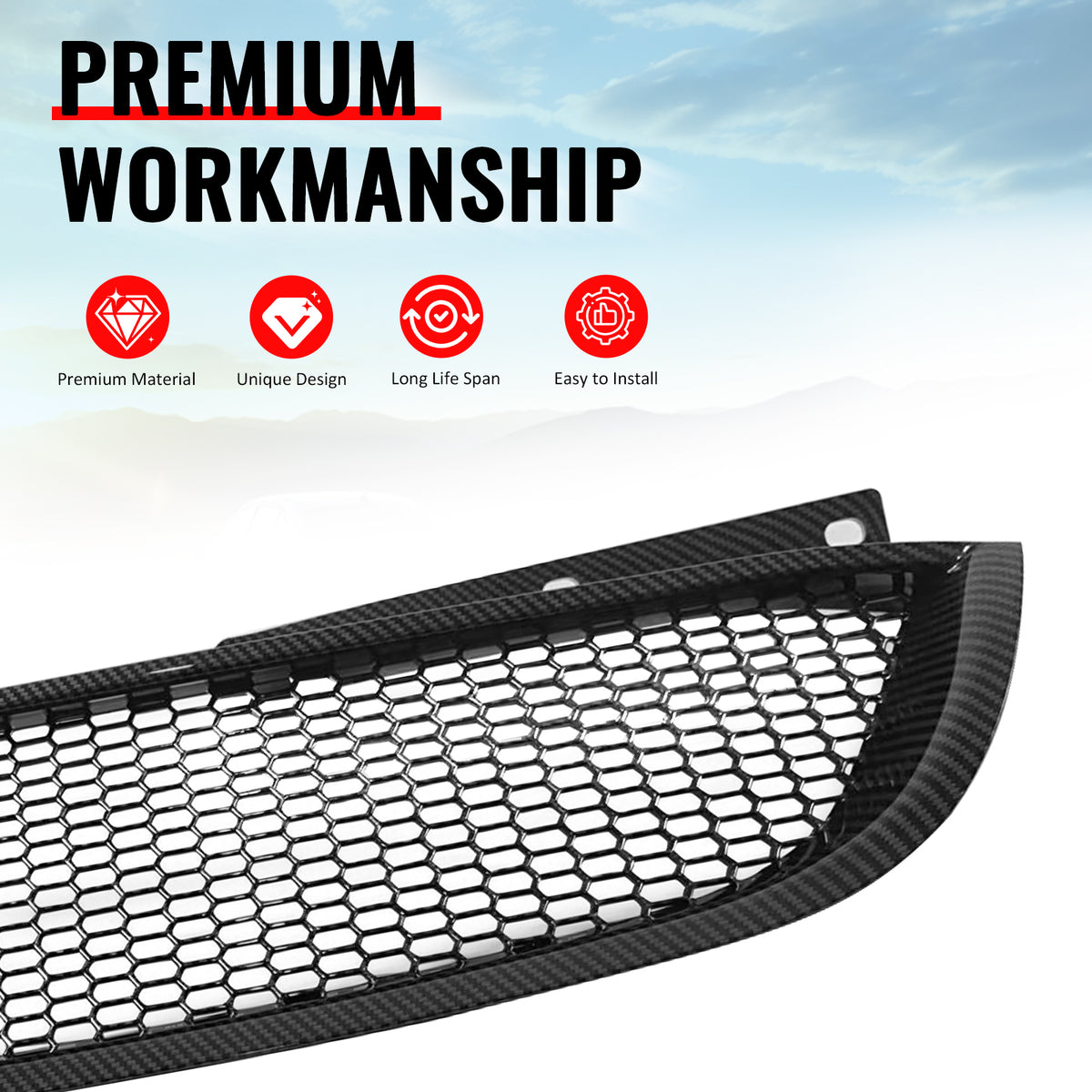 Fits 10-12 Hyundai Genesis Coupe Honeycomb Style Upper Grille Carbon Fiber Print