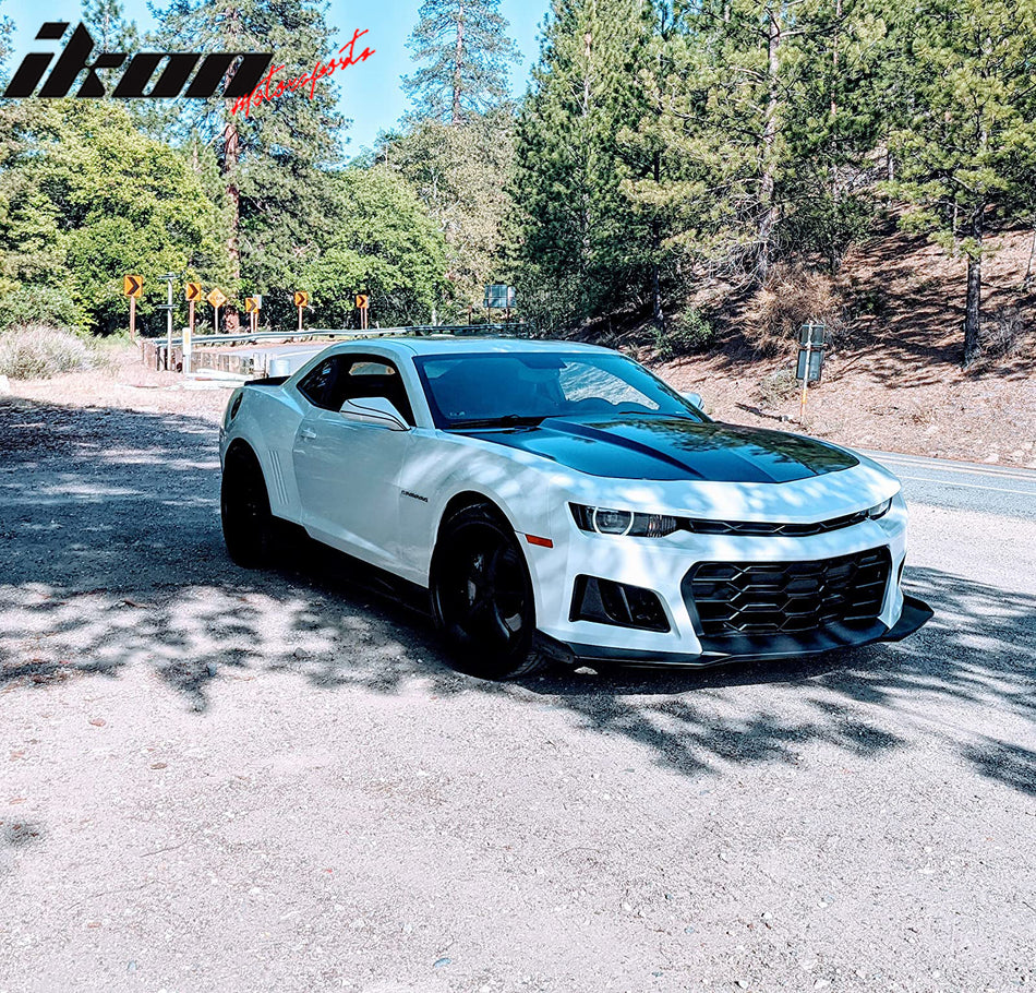 IKON MOTORSPORTS Front Bumper Covers, Compatible with 2010-2013 Chevrolet Camaro, 1LE Style Unpainted PP Polypropylene Replacemnet Bumper Conversion Bodykit with Headlight& Turn Signal Harnesses