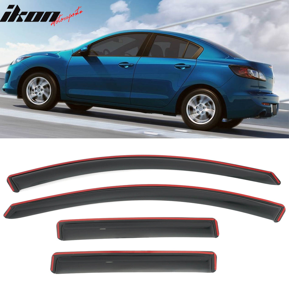 2010-2013 Mazda 3 Hatchback In-Channel Window Visors Smoke Acrylic Sun Rain Guard Deflectors 4PCS Set