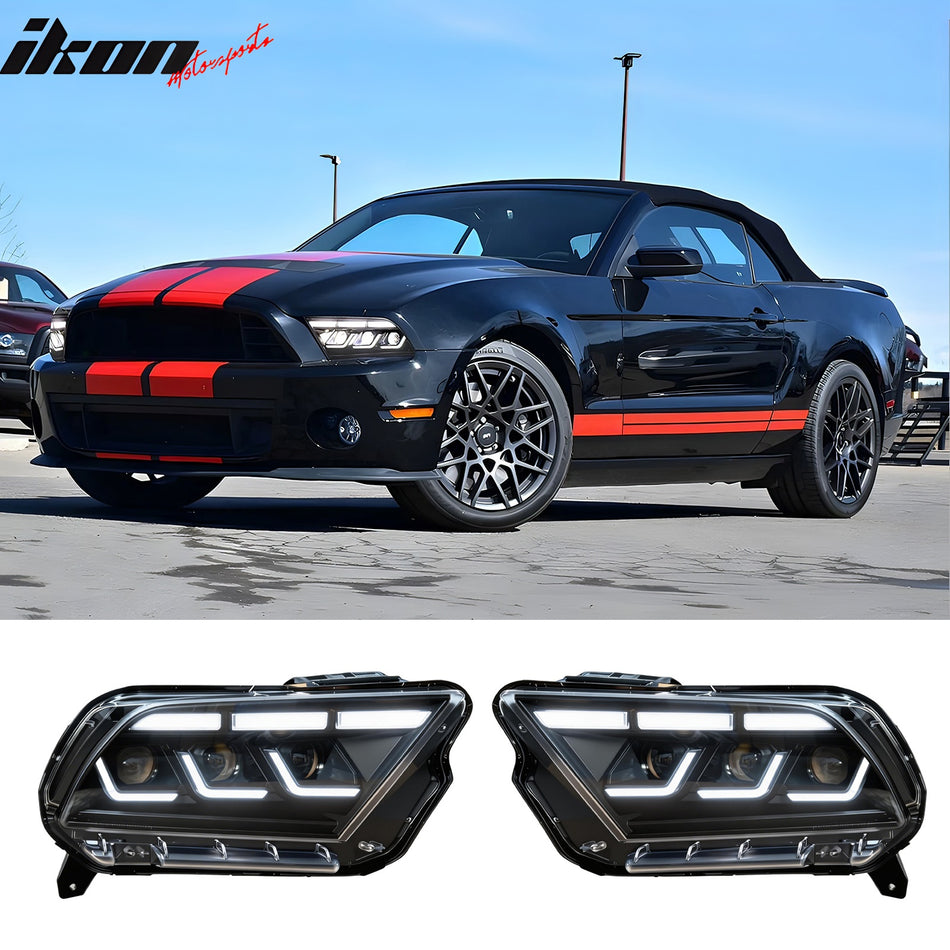 Front Headlights Assembly for Ford Mustang 2010-2014 2024 S650 Style Black Housing with DRL Switchback Turn Signal High Low Beam Plug-N-Play