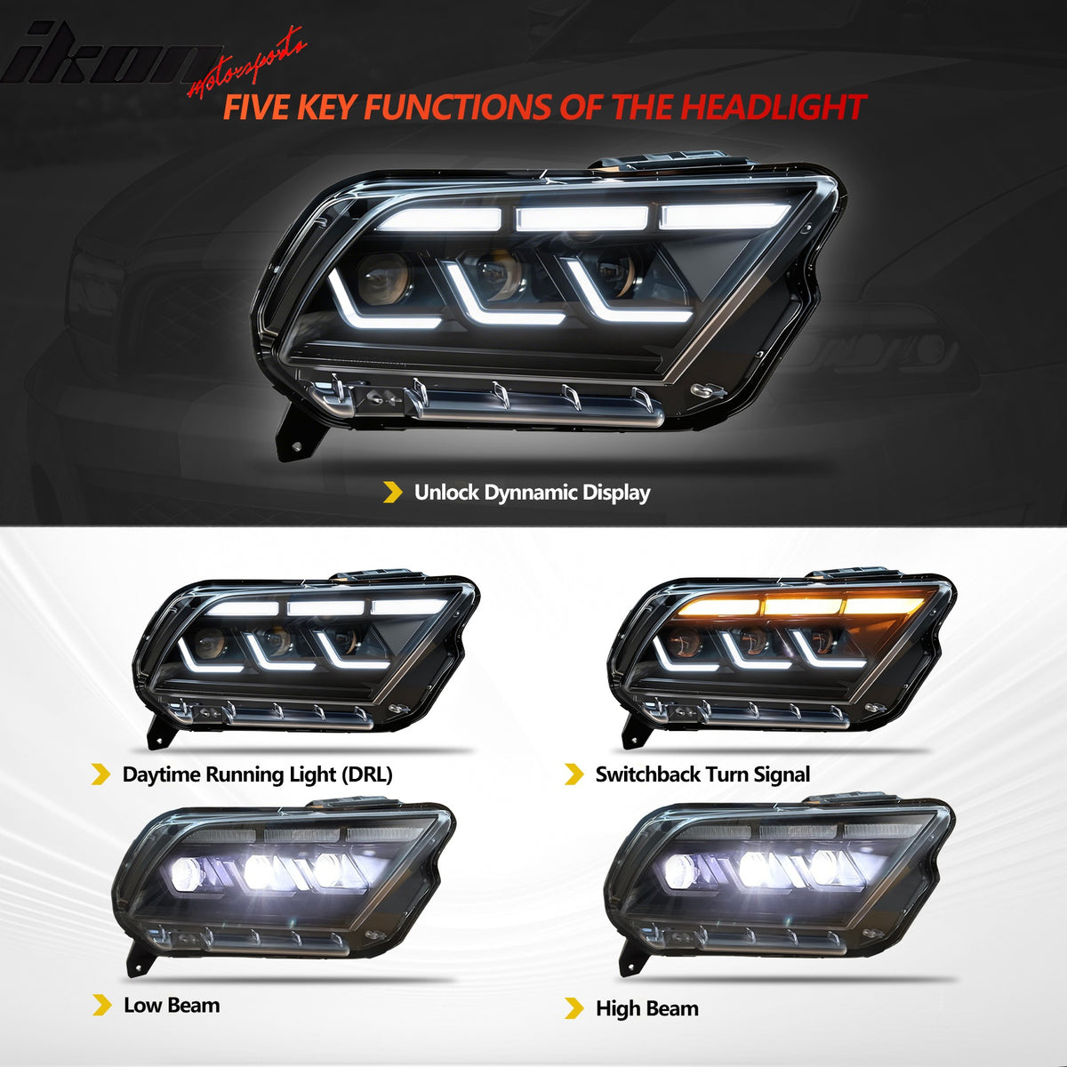 Fits 10-14 Ford Mustang 2024 S650 Style Headlights W/DRL Turn Signal H/L Beam