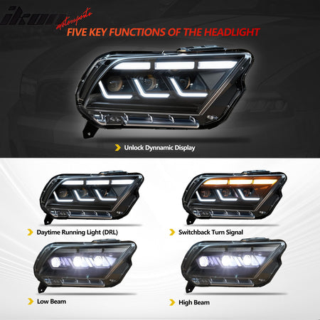 Fits 10-14 Ford Mustang 2024 S650 Style Headlights W/DRL Turn Signal H/L Beam