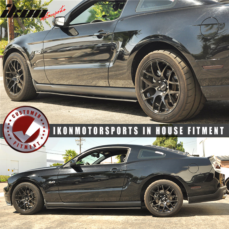 IKON MOTORSPORTS, Side Skirts Extension Compatible with 2010-2014 Ford Mustang V6 V8, Bottom Line Style Black PP Rocker Panel Splitter Side Underbody Spoiler
