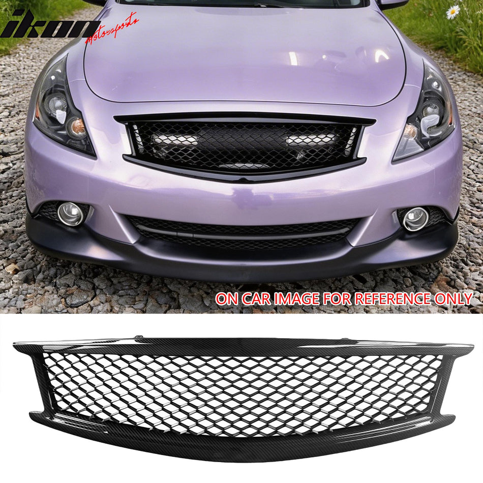 2010-2015 Infiniti G37 G25 Q40 Sedan Honeycomb Style Front Bumper Upper Grille Replacement Carbon Fiber Print ABS