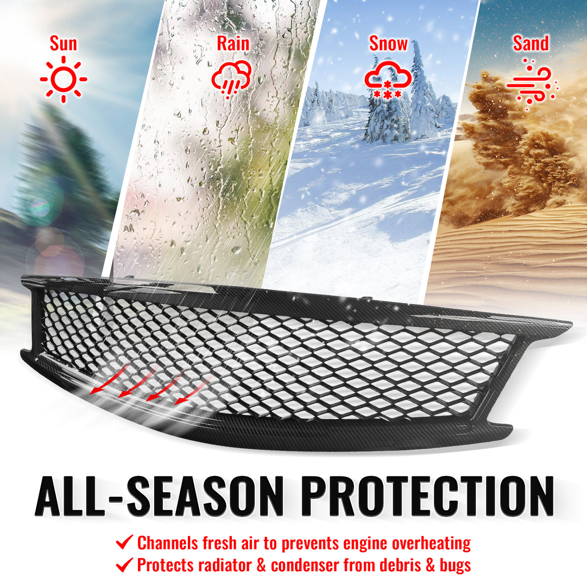 Fits 10-15 Infiniti G37 G25 Q40 Sedan Honeycomb Style Grille Carbon Fiber Print