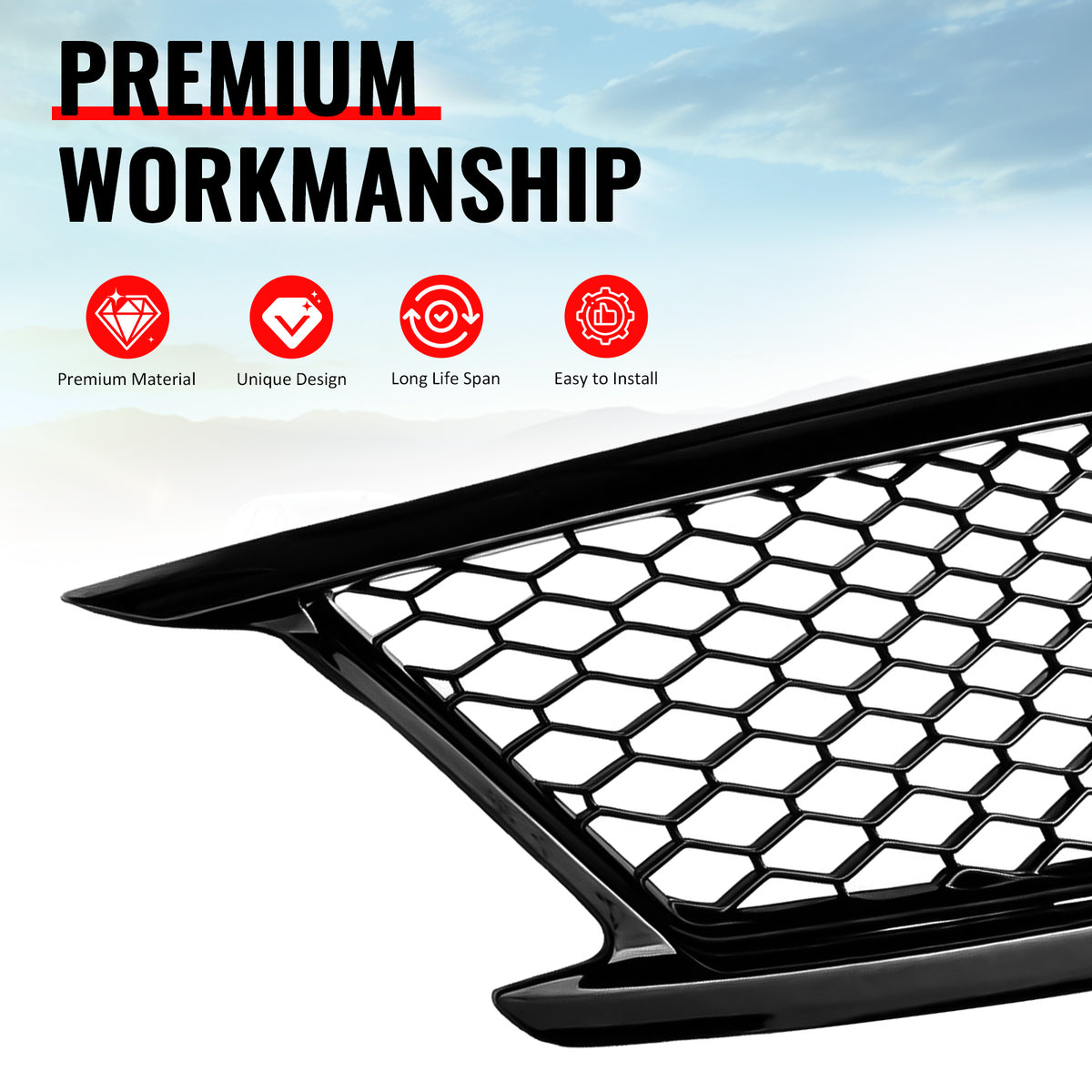 Fits 10-15 Infiniti G37 G25 Q40 Sedan Honeycomb Style Upper Grille Gloss Black