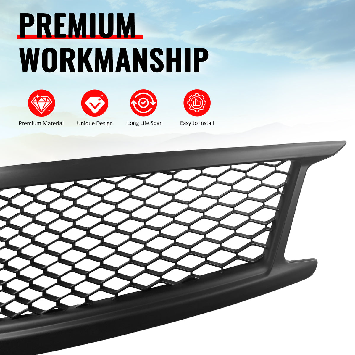 Fits 10-15 Infiniti G37 G25 Q40 Sedan Honeycomb Style Upper Grille Matte Black