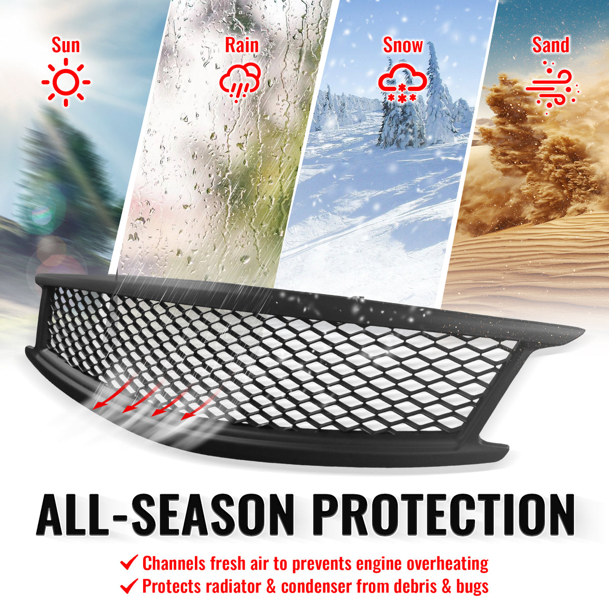 Fits 10-15 Infiniti G37 G25 Q40 Sedan Honeycomb Style Upper Grille Matte Black