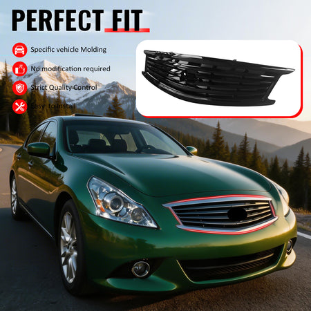 IKON MOTORSPORTS Front Upper Grille, Compatible with 2010-2013 Infiniti G37 Sedan& 2011-2012 G25 Sedan& 2015 Q40 Sedan, OE Style Gloss Black ABS Replacement Front Bumper Hood Grill