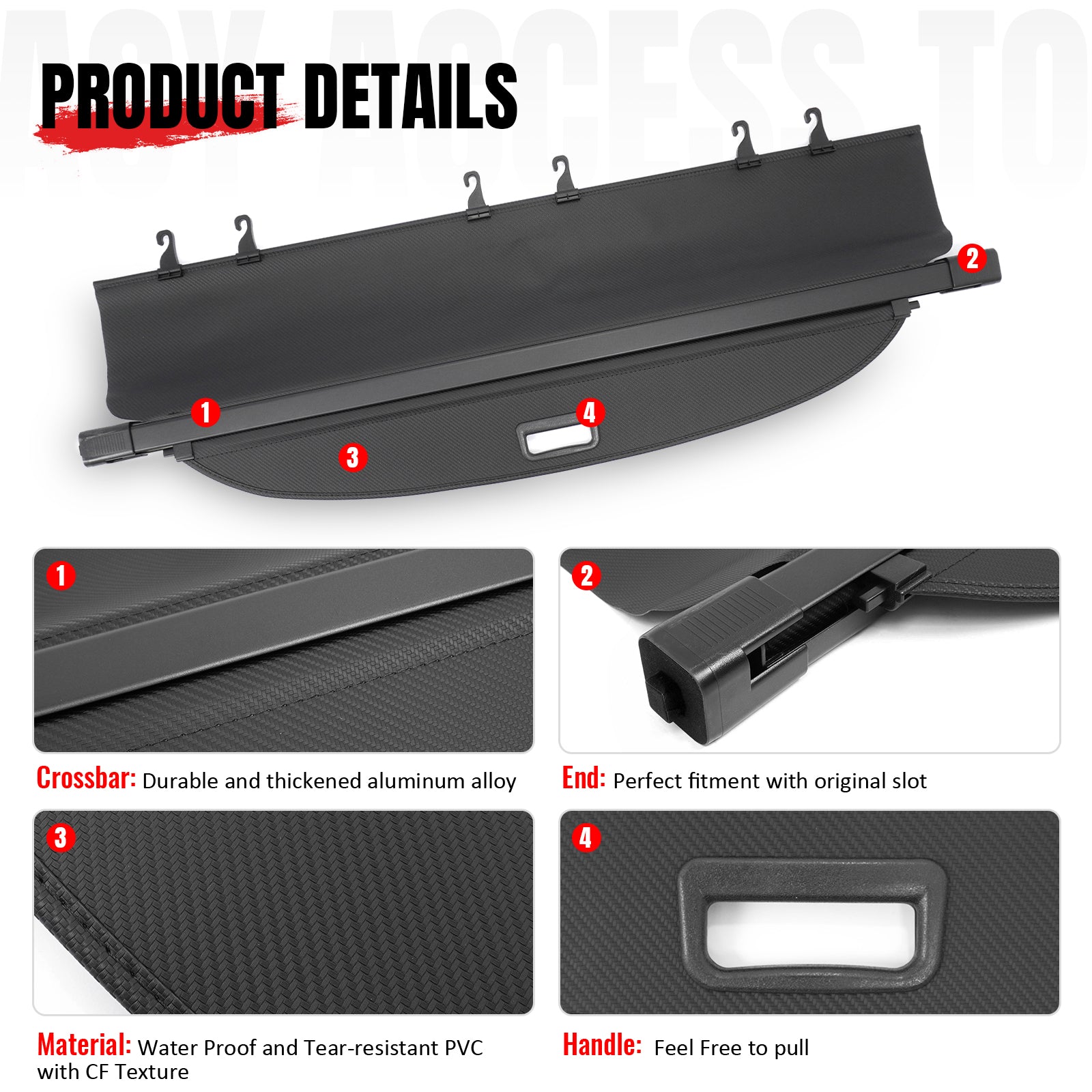 IKON MOTORSPORTS, Rear Retractable Cargo Cover, Compatible with 2010-2017 Chevrolet Equinox & GMC Terrain, ABS Aluminum Vinyl Trunk Security Luggage Shield Shade, Carbon Fiber Texture