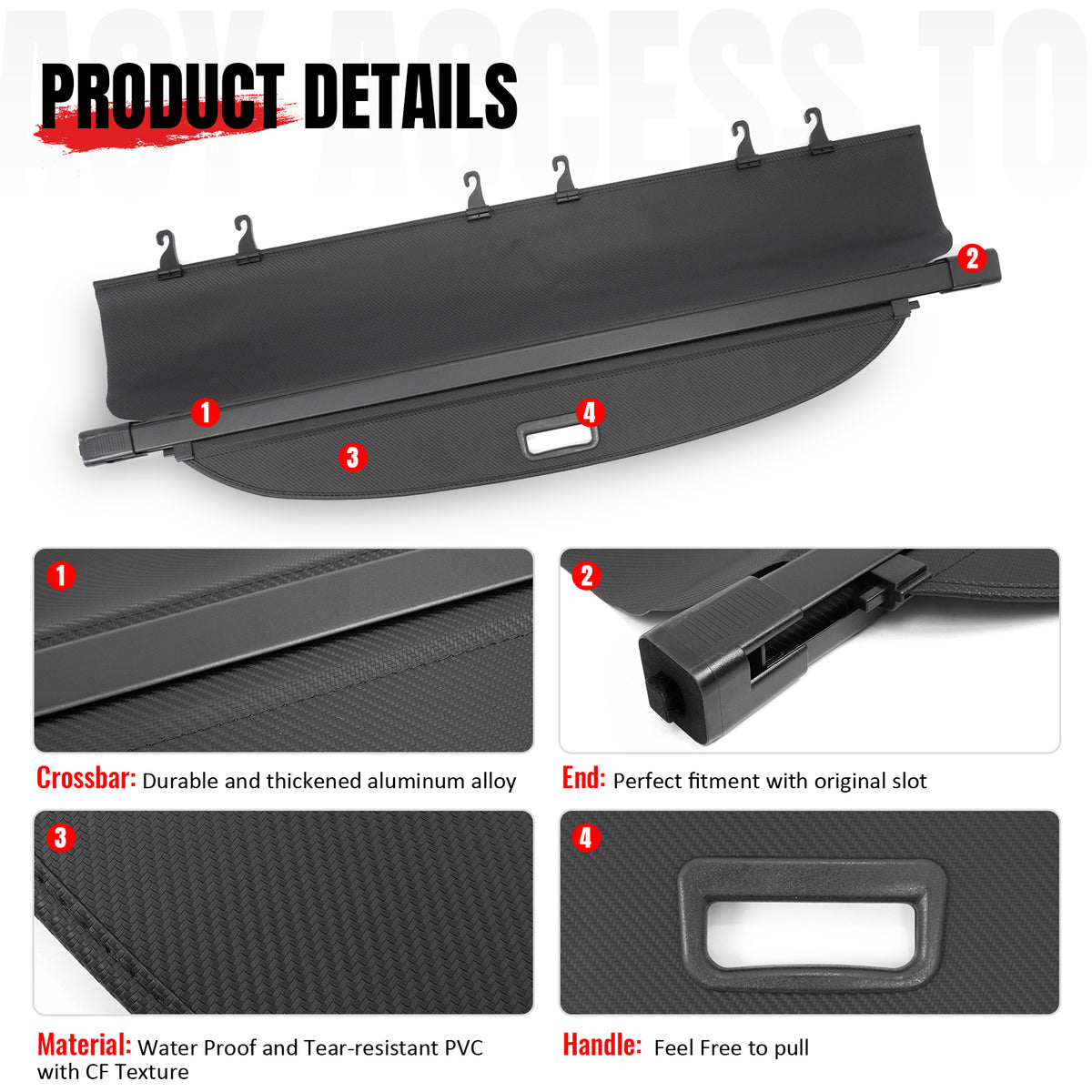 Fits 10-17 Chevy Equinox Terrain Carbon Fiber Texture Cargo Cover + 3D Trunk Mat