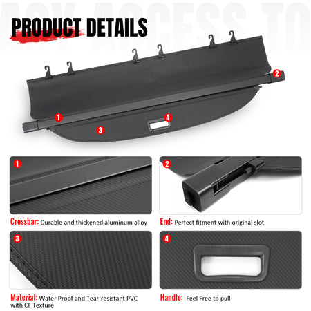Fits 10-17 Chevy Equinox Terrain Carbon Fiber Texture Cargo Cover + 3D Trunk Mat