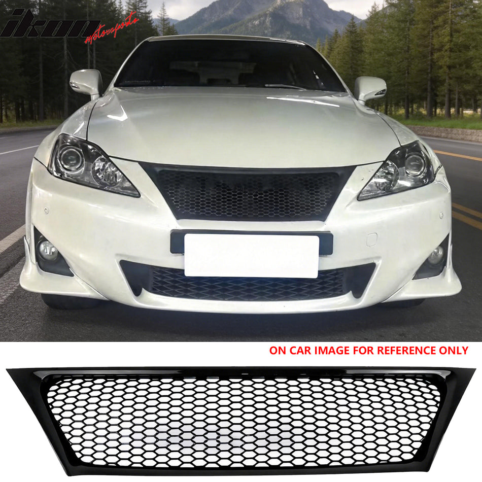 2011-2013 Lexus IS 250 IS350 Sedan Honeycomb Style Front Bumper Upper Grille Replacement Gloss Black ABS