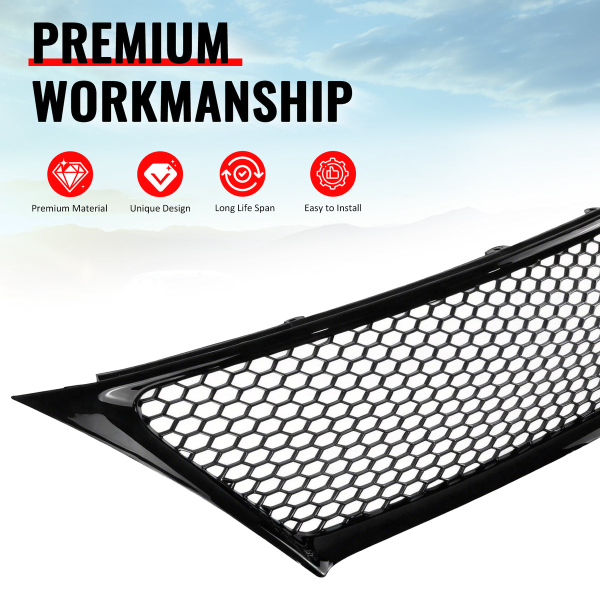Fits 11-13 Lexus IS250 IS350 Sedan Gloss Black Honeycomb Style Upper Grille ABS