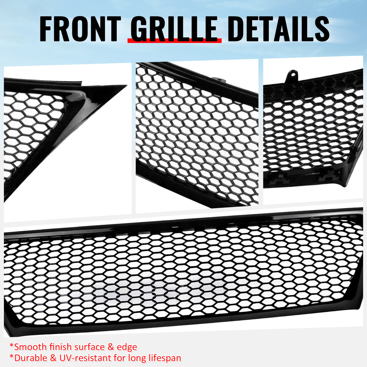 Fits 11-13 Lexus IS250 IS350 Sedan Gloss Black Honeycomb Style Upper Grille ABS