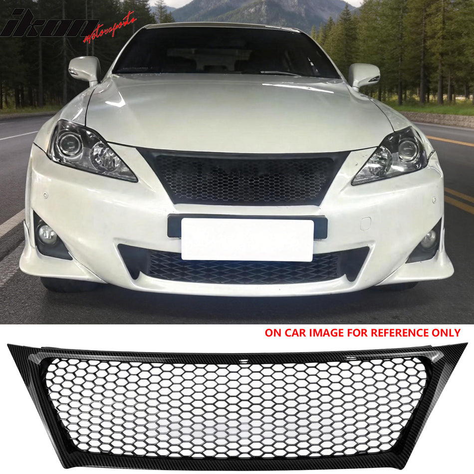 2011-2013 Lexus IS250 IS350 Sedan Honeycomb Style Front Bumper Upper Grille Replacement Carbon Fiber Print ABS