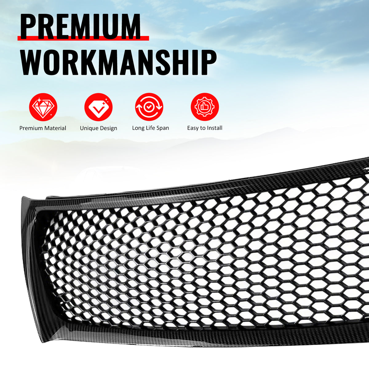 Fits 11-13 Lexus IS250 IS350 Sedan Carbon Fiber Print Honeycomb Style Grille ABS
