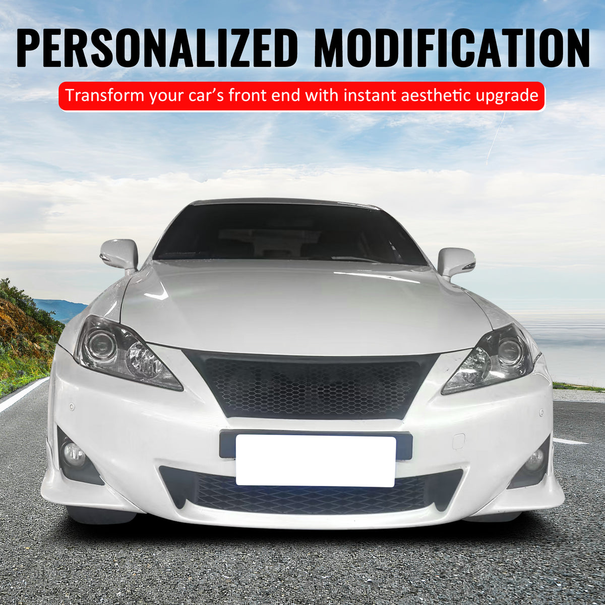 Fits 11-13 Lexus IS250 IS350 Sedan Carbon Fiber Print Honeycomb Style Grille ABS