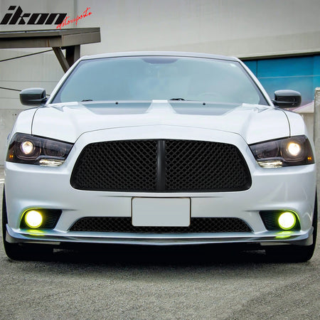 IKON MOTORSPORTS Front Lower Grille, Compatible with 2011-2013 Dodge Charger, Bentley Mesh Style Unpainted Black ABS Plastic Replacement Front Bumper Grill