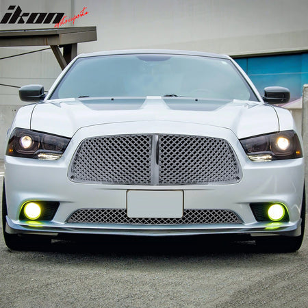 IKON MOTORSPORTS Front Lower Grille, Compatible with 2011-2013 Dodge Charger, Bentley Mesh Style Chrome ABS Plastic Replacement Front Bumper Grill