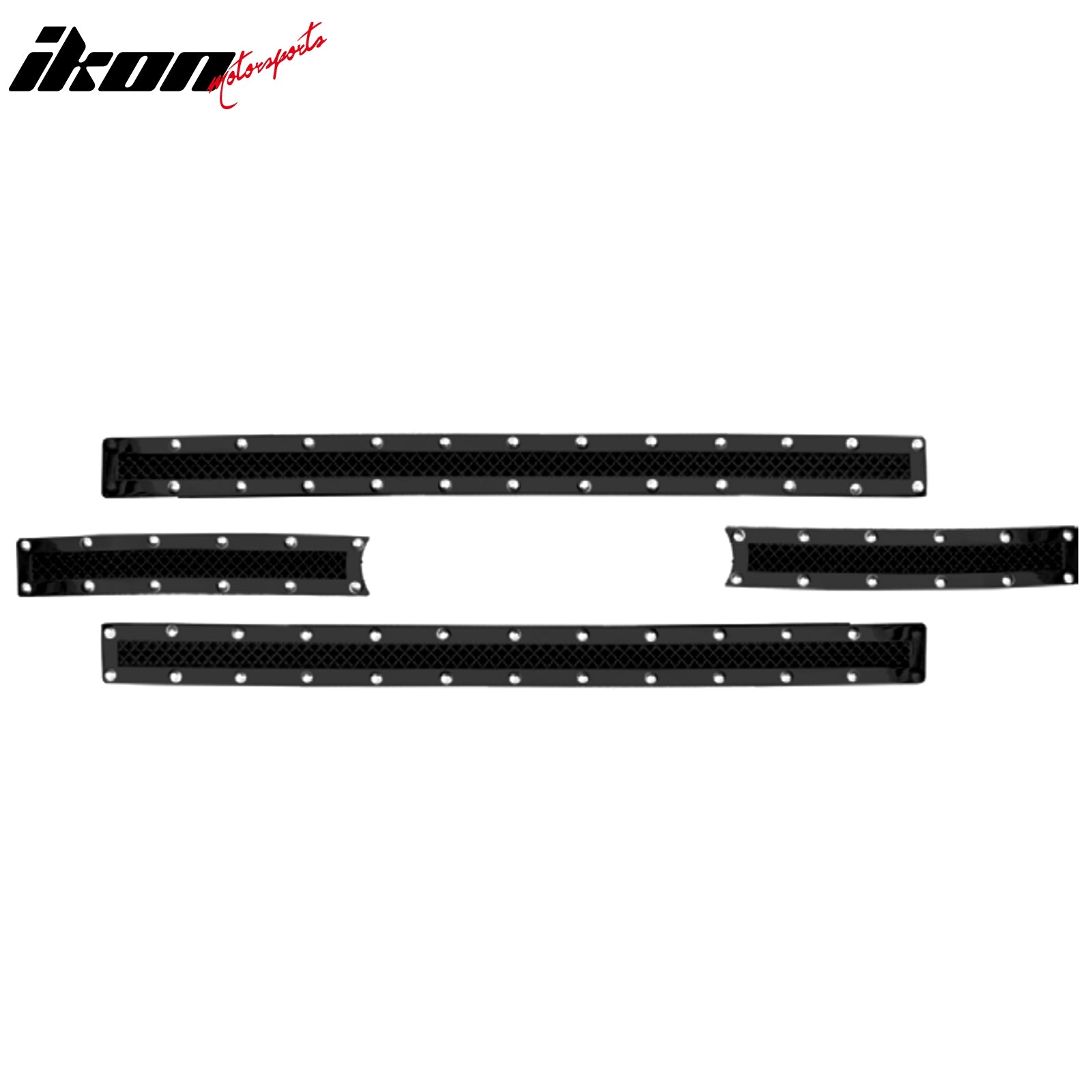 IKON MOTORSPORTS Front Upper Insert Grille, Compatible with 2011-2013 Ford F-250 Super Duty, Mesh Style Black with Chrome Rivets Stainless Steel Replacement Front Bumper Grill Trim 4PCS