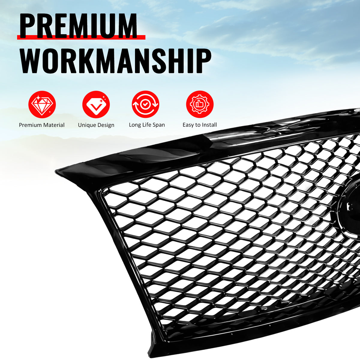 For 11-15 Infiniti M56 M35h M37 Q70 Gloss Black Honeycomb Style Upper Grille ABS