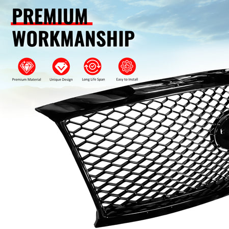 For 11-15 Infiniti M56 M35h M37 Q70 Gloss Black Honeycomb Style Upper Grille ABS