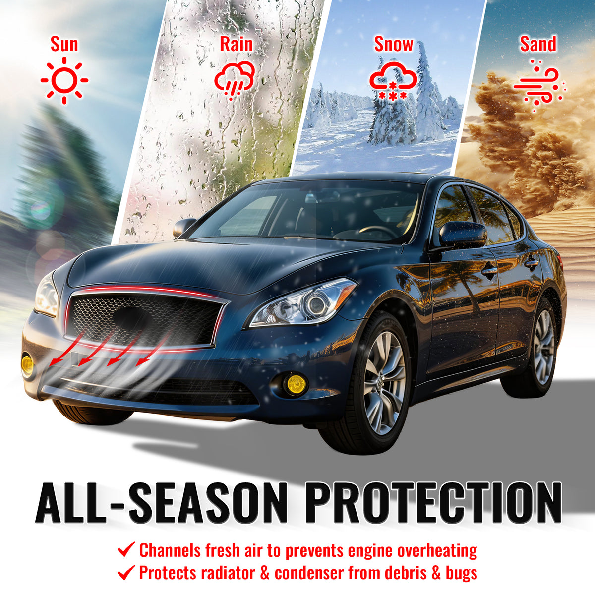 For 11-15 Infiniti M56 M35h M37 Q70 Gloss Black Honeycomb Style Upper Grille ABS
