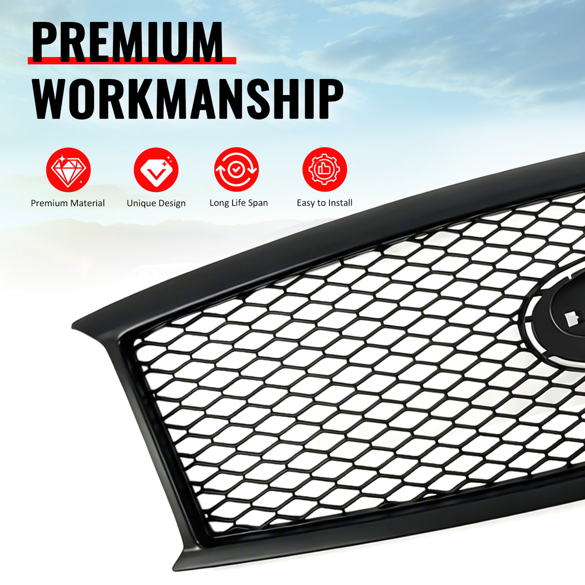For 11-15 Infiniti M56 M35h M37 Q70 Matte Black Honeycomb Style Upper Grille ABS