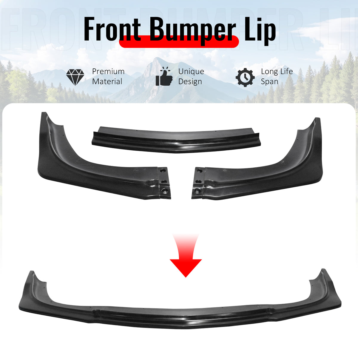 Fits 11-14 Chrysler 200 IKCS Style Front Bumper Lip Underbody Spoiler PU 3PCS