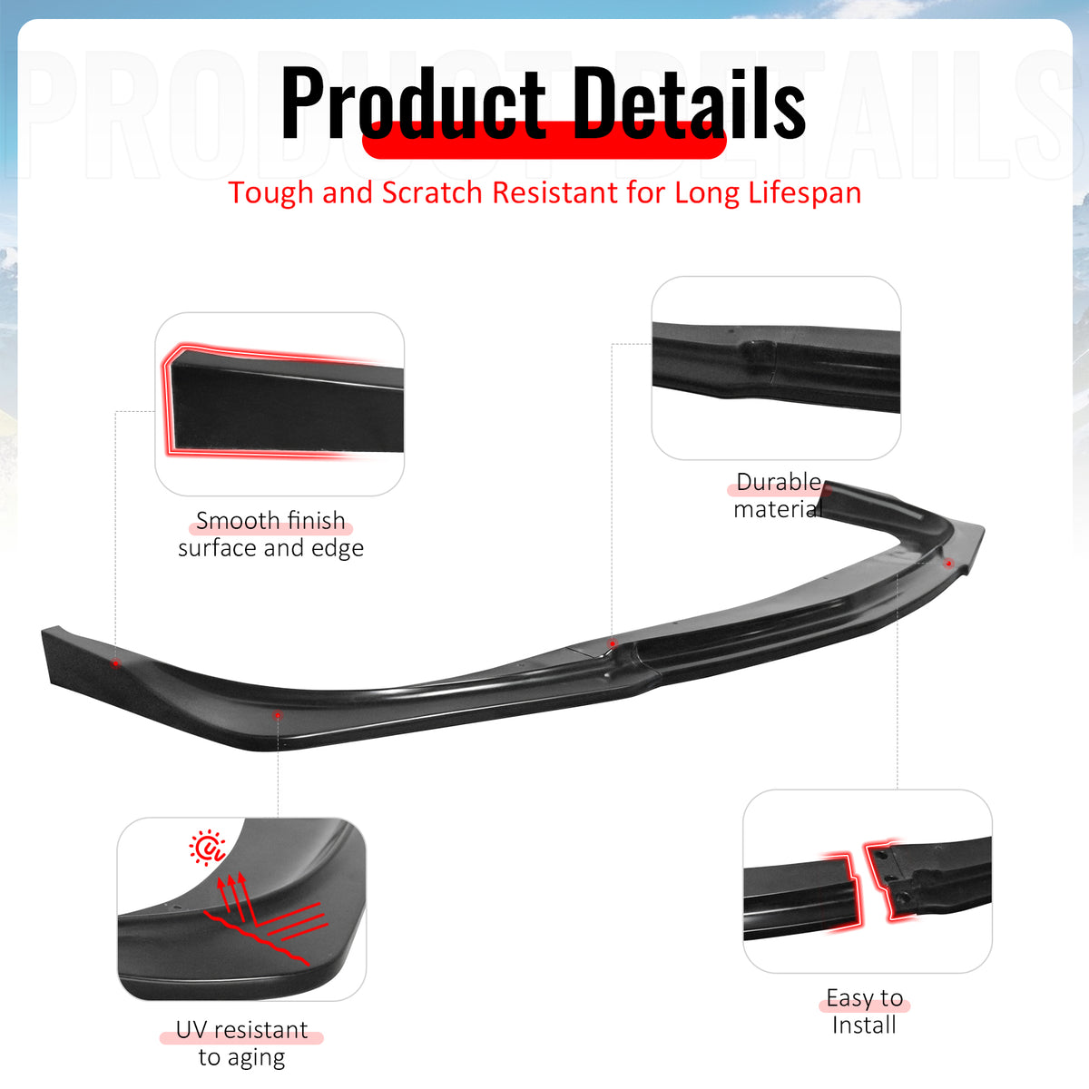 Fits 11-14 Chrysler 200 IKCS Style Front Bumper Lip Underbody Spoiler PU 3PCS